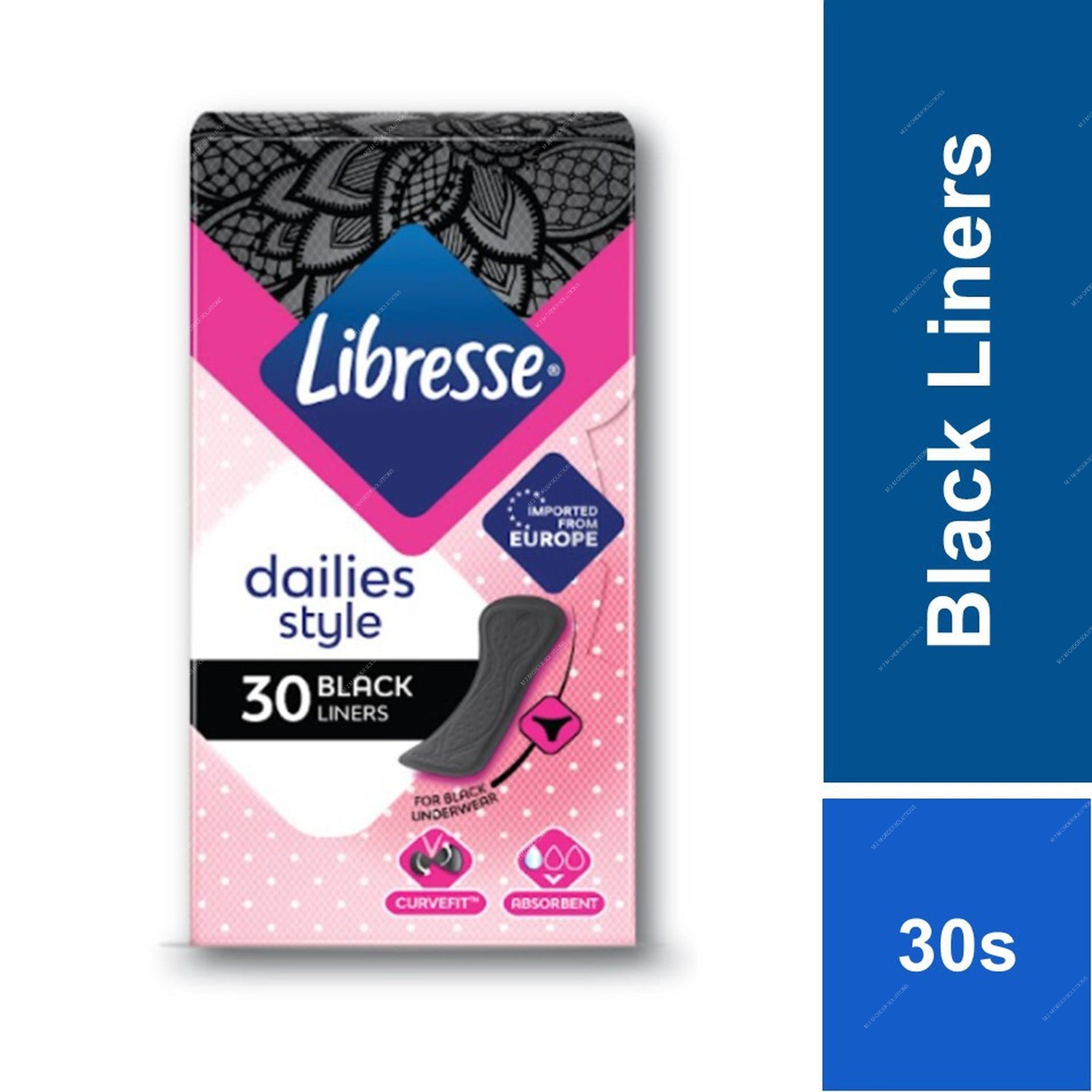 Libresse black liner packaging with pink and blue design on a white background  m2m order solutions