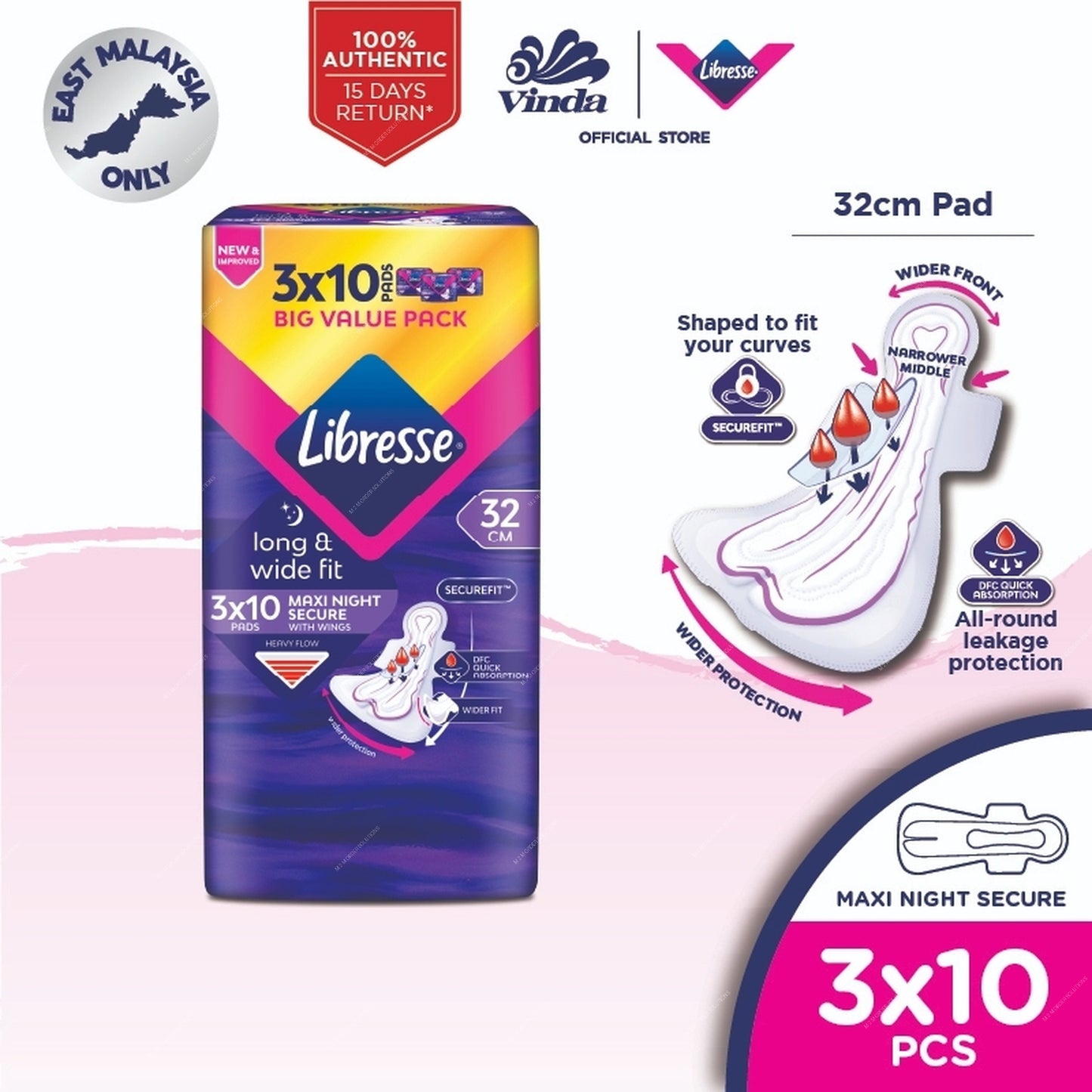 Libresse sanitary pads packaging with product details and Vinda branding.  m2m order solutions